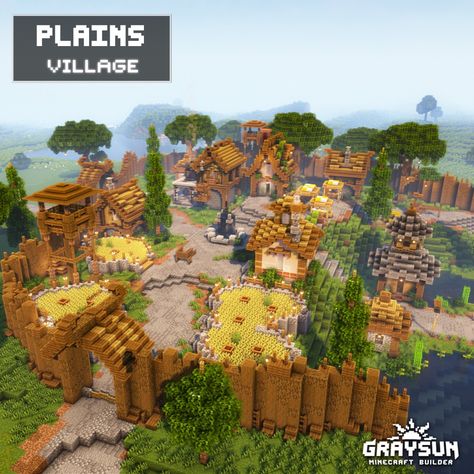 Starting Base Minecraft, Building A Minecraft Village, Minecraft Plains Base, Minecraft Village Revamp Ideas, Minecraft Village Plan, Plains Biome House Minecraft, Palworld House Build, Minecraft Modded Base, Plains House Minecraft