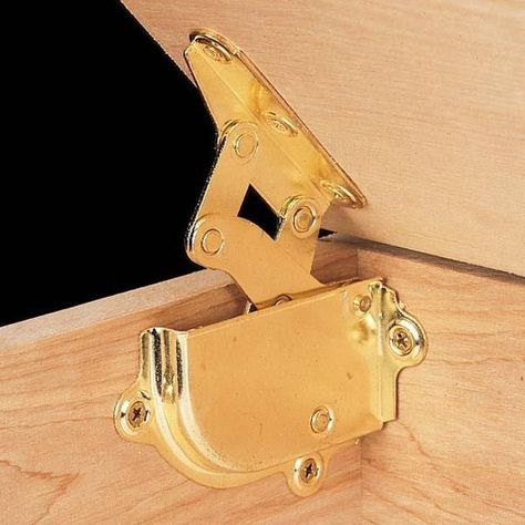 Buy Brass Hinge with Built-in Lid Support at Woodcraft.com Wooden Hinges, Jet Woodworking Tools, Awesome Woodworking Ideas, Hidden Hinges, Woodworking Desk, Furniture Hinges, Woodworking Cabinets, Woodworking Storage, Box Hinges