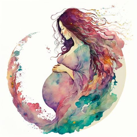 Pregnancy Drawing, Medical Artwork, Pregnancy Illustration, Birth Art, Maternity Photography Poses Pregnancy Pics, Pregnancy Art, Colored Pencil Artwork, Mother Art, Diy Watercolor Painting