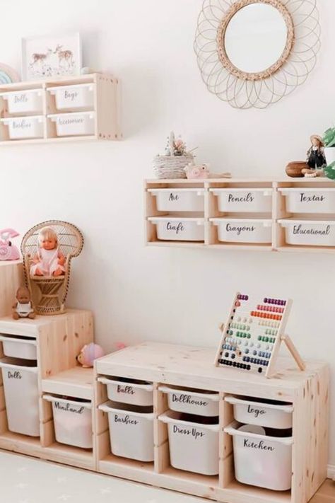 KIDS PLAYROOM STORAGE IDEAS | Looking for kids playroom ideas or playroom storage solutions? Playroom Area, Kids Playroom Storage, Ikea Toy Storage, Ikea Toys, Ikea Trofast, Child Bedroom, Girls Playroom, Toddler Playroom, Storage Tubs