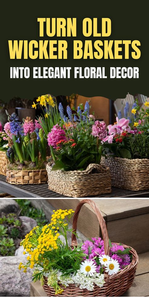 Repurpose old wicker baskets into lovely home bouquets with this creative DIY idea. From flowers to greenery, these arrangements bring life and charm to any room. Save this pin for later and get inspired by garden-style decor. Click to find out how! Old Wicker, Old Baskets, Rectangular Baskets, Potted Flowers, Old Vases, Flower Baskets, Thriving Garden, Beautiful Bouquets, Indoor Plant Care