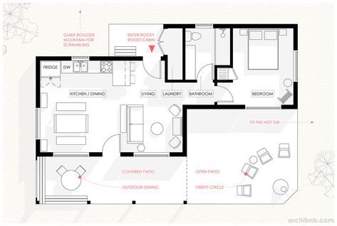 Archibnb Draws Architectural Floor Plans for Your Airbnb Listings,Courtesy of Archibnb Air Bnb Floor Plan, Airbnb Floor Plans, Airbnb Plans, Modern Airbnb, Airbnb Ideas, Sims Houses, Resort Architecture, Hot Tub Cover, Architectural Floor Plans