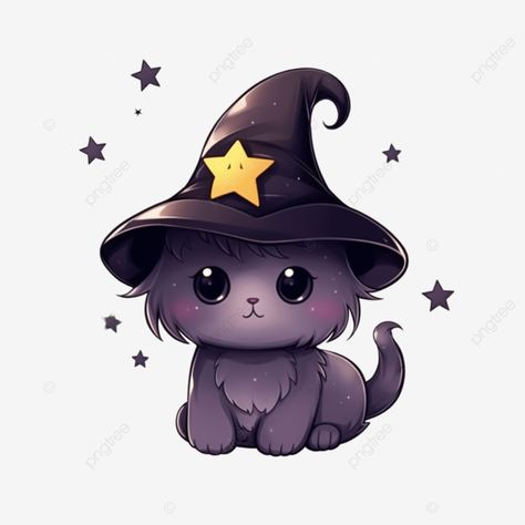 draw cute cat wear witch hat in star night Stuff To Draw Cute, Draw Cute Cat, Cool Stuff To Draw, Cat Together, Halloween Clipart Free, Stuff To Draw, Doodle Characters, Star Night, Draw Cute