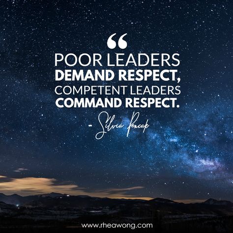 "Poor leaders demand respect competent leaders command respect" – Silvia Pencak  #rheawong #leader #leadership #motivation #business #boss #inspiration #nonprofit #plan #training #foc #fundraising #dei #hiring' Demand Respect, Command Respect, Leadership Motivation, Respect Quotes, Military Quotes, Leadership, Inspirational Quotes, Neon Signs, Neon