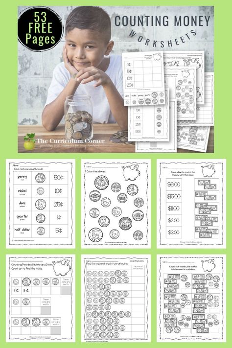 This collection of free counting money worksheets will give your students practice with identifying coins and counting money. Coins Kindergarten, Kindergarten Money Worksheets, Counting Coins Worksheet, Money Kindergarten, Identifying Coins, Counting Money Worksheets, Money Math Worksheets, Third Grade Math Worksheets, Free Math Printables