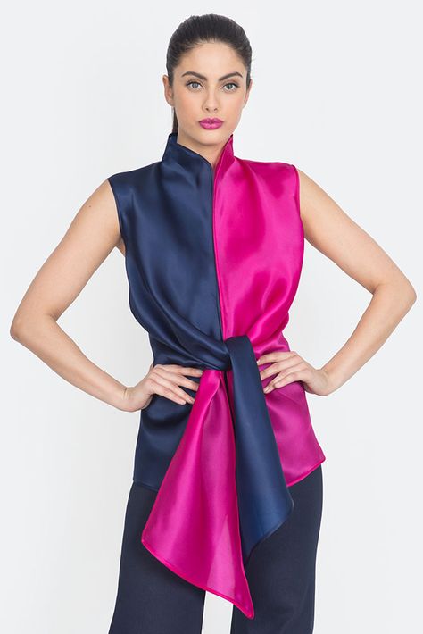 Blouse Organza, Silk Outfits, Trendy Dresses Summer, Evening Blouses, Organza Blouse, Color Blouse, Blouse Silk, Satin Blouses, Color Block Top