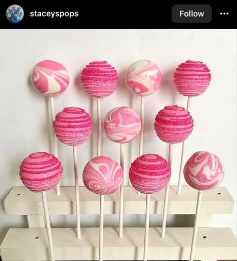 Shades Of Pink Cake Pops, Retro Cake Pops, Preppy Cake Pops, 21st Birthday Cake Pops, Pink Cake Pops Ideas, Hot Pink Cake Pops, Cake Pop Decoration Ideas, Pink Party Treats, Barbie Cake Pops