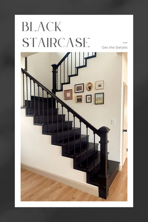 Learn about my black staircase. From what I love about it to what makes black stairs challenging. Plus see the evolution of our staircase. Black Stairs Painted, Black Stairs Modern, Black Staircase Ideas, All Black Staircase, Black Stained Stairs, Black Steps, Black Staircase, Black Stairs, Americana Home