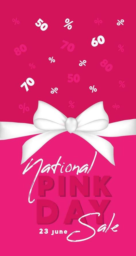 Banner for National Pink Day. Design in white and pink color with bow. Pink Bow Cartoon, National Pink Day, Vector Doodle, Pink Day, Bow Bow, Pink Color, Vector Free, Doodles, Clip Art