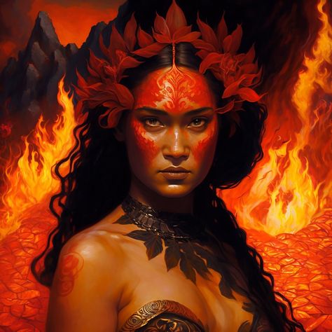 Pele — The Paganista Pele Fire Goddess Hawaii, Pele Goddess, Goddess Pele, Volcano Goddess, Fire People, Hawaiian Mythology, Goddess Of Fire, Hawaiian Goddess, Water Goddess