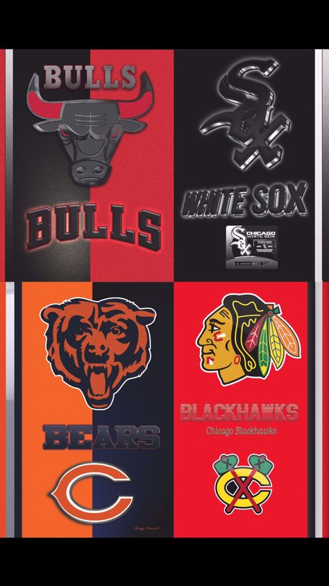 Chicago Blackhawks Wallpaper, Chicago Bears Pictures, Bears Pictures, Chicago Wallpaper, Bulls Wallpaper, Football Quilt, Chicago Sports Teams, Town Art, Jordan Logo Wallpaper