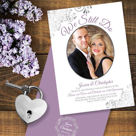 We Still Do Lavender on White Wedding Vow Renewal Invitation Lilac Wedding Themes, Wedding Vow Renewal, Vow Renewal Invitations, Renewal Wedding, Wedding Renewal Vows, Simple Elegant Wedding, Wedding Vows Renewal, Wedding Vow, Lilac Wedding