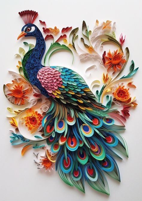 Peacock Quilling, Quiling Paper Art, Quilling Birds, Peacock Crafts, Illustration Concept Art, Arte Quilling, Paper Quilling Flowers, Quilling Work, Paper Quilling Patterns