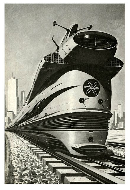 Atomic Locomotive | Flickr - Photo Sharing! Atomic Space Age, New Retro Wave, Train Art, Old Trains, Art Deco Posters, Atomic Age, Science Fiction Art, Retro Futuristic, Train Tracks