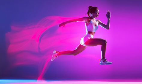 Mixed Light. Run on Behance Neon Pictures, Neon Run, Fitness Shoot Ideas, Running Pose, Gym Photography, Neon Girl, Nyc Marathon, Motion Photography, Basketball Photography