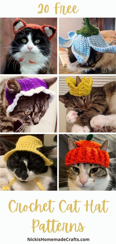 Learn how to make cute Cat Hat Patterns for your kitty for any holiday or animal. Super fun and easy to crochet hat patterns. Pumpkin Hat Pattern, Crochet Pumpkin Hat, Cat Hat Pattern, Cat Santa Hat, Santa Hat Pattern, Crochet Hat Patterns, Crochet Cat Hat, Hat Patterns Free, Crochet Cat Pattern