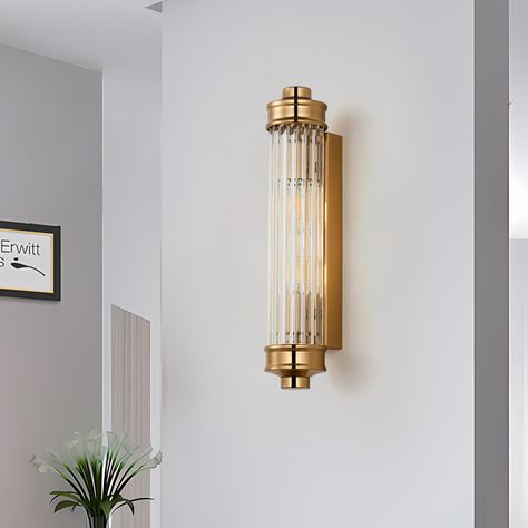 Sharima Ribbed Glass Rod Cylindrical Wall Light, 2 Heads Wall Lamp Wall Sconces Brass Bathroom Wall Lights, 1920s Bathroom Sconces, Wall Sconces Next To Tv, Battery Sconces Wall Mount, Bar Sconces, Bathroom Mirror Sconces, Powder Room Sconces, Vintage Bathroom Light Fixtures, Street Lighting