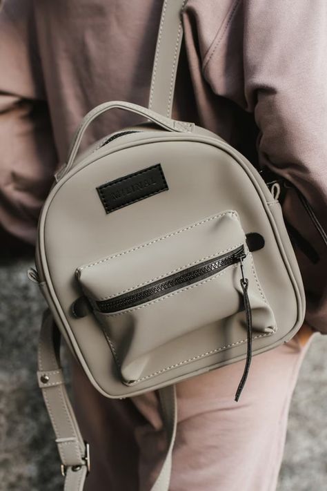 This mini backpack is perfect for the woman who wants a stylish and practical backpack. It's handmade from vegan materials, and it features a unique design that will show your classic style. You can also personalize it with your initials or name. Small Backpack Outfit, Backpack Minimalist, Gray Backpack, Small Rucksack, Backpack Outfit, Monogram Backpack, Mini Backpack Purse, Backpack Gift, Grey Backpacks