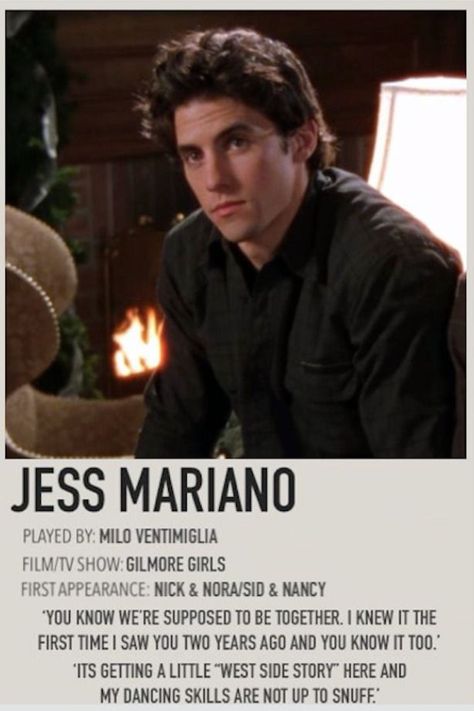 Polaroid poster of the character, Jess Mariano. Team Jess or Team Dean?? Team Dean, Gilmore Girls Poster, Jess Gilmore, Hannah Miley, Team Jess, Gilmore Girls Jess, Rory And Logan, Gilmore Guys, Sid And Nancy