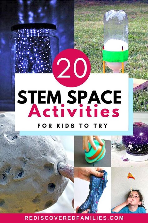 Ready to explore the stars? We’ve got the top 20 STEM space activities for kids. Learn about constellations, planets, rockets, astronauts, moon craters, nebulae, shooting stars and more. All activities are easy to set up and use things you have on hand. Perfect for a space camp, birthday party or just for fun. Click through to explore the wonders of the universe with us Stem Space Activities, Kids Engineering Projects, Camp Birthday Party, Moon Craters, Camp Birthday, Space Activities For Kids, Planet Crafts, Science Kids, Experiments Kids