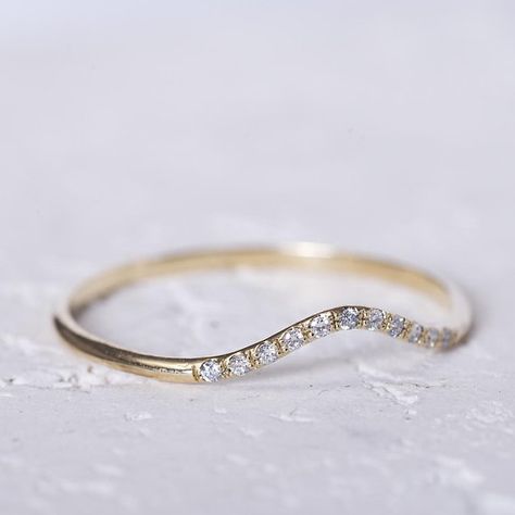 Chevron Ring Diamond 14K Gold Ring Half Eternity Ring Ring Chevron Ring Diamond, Wave Wedding Band, Micro Pave Ring, Petite Ring, Half Eternity Wedding Band, Chevron Ring, Curved Wedding Band, Half Eternity Ring, Rose Gold Band