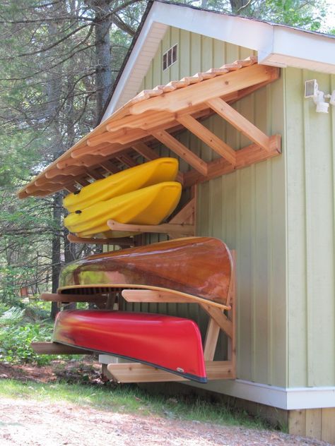 Diy Canoe, Diy Kayak Storage, Canoe Storage, Canoe Rack, Kayak Storage, Outside Storage, Boat Storage, Wood Rack, Lake Cottage