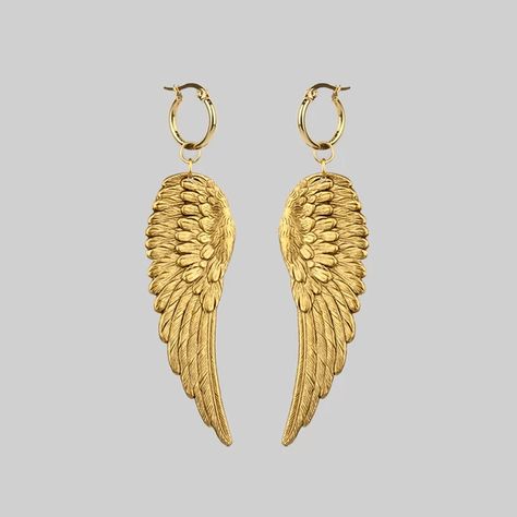 Angel Accessories, Large Gold Earrings, Angel Wings Jewelry, Faberge Jewelry, Wire Jewelry Rings, Raw Stone Jewelry, Crescent Earrings, Wing Jewelry, Angel Earrings