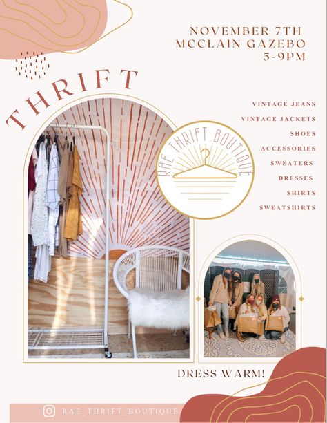 Clothing Store Opening Poster, Pop Up Shop Invitation, Boutique Flyer Ideas, Boutique Advertising Ideas, Thrift Pop Up Shop, Pop Up Market Poster, Pop Up Thrift Shop Ideas, Thrift Store Branding, Pop Up Store Poster