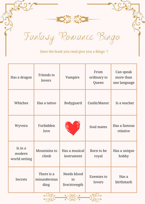 A bingo card with tropes from Fantasy Romance books Romance Tropes List Ideas, Romance Book Bingo, Booktok Bingo, Romance Book Challenge, Adulting Journal, Reading Bujo, Book Checklist, Book Bingo, Reading Bingo