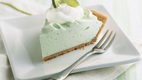 No-Bake Lime Chiffon Pie Recipe - BettyCrocker.com Lime Chiffon, Chiffon Pie, Lemon Icebox Pie, Healthier Sweets, Sweet Pies, Lime Cake, Baking Goods, Eating Light, Cracker Crust