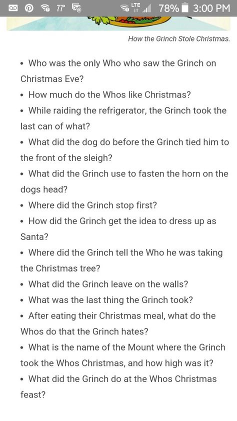 More Grinch trivia Grinch Trivia And Answers, Grinch Trivia, Grinch Games, Grinch Night, Grinchmas Party, Christmas Movie Trivia, Activities Director, Grinch Stuff, Holiday Movie Night