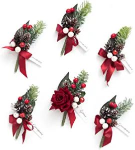 Anniversary Dinner Party, Red Boutonniere, Christmas Wedding Flowers, Christmas Wedding Themes, Winter Wedding Planning, Bridesmaid Corsage, Groomsmen Boutonniere, Wedding Arch Flowers, Bridal Shower Centerpieces