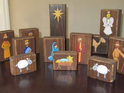 Nativity Blocks Nativity Blocks, Wooden Nativity Sets, Wooden Nativity, Diy Nativity, Paper Puppets, Diy Blocks, Christian Crafts, Days Before Christmas, Ornament Box