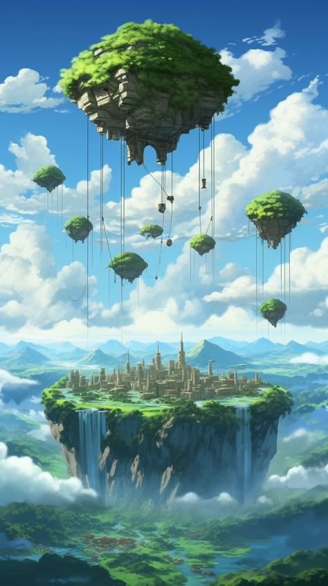 Sky Islands Fantasy Art, Craggy Mountains, Sky Islands, Flying Island, Island In The Sky, Sky Island, Floating Islands, Floating Island, Cloud City