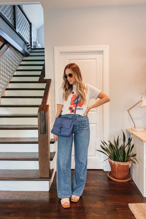 Wide Leg Jean Summer Outfit, Wide Pants Jeans Outfit, Wide Leg Jeans Outfit Teacher, Cropped Tee And Jeans Outfit, Wide Leg Jeans Graphic Tee Outfit, Wide Leg Jeans Outfit Casual Sneakers, Midsize Wide Leg Jeans, Jean Wide Leg Pants Outfit, Petite Wide Leg Jeans Outfit