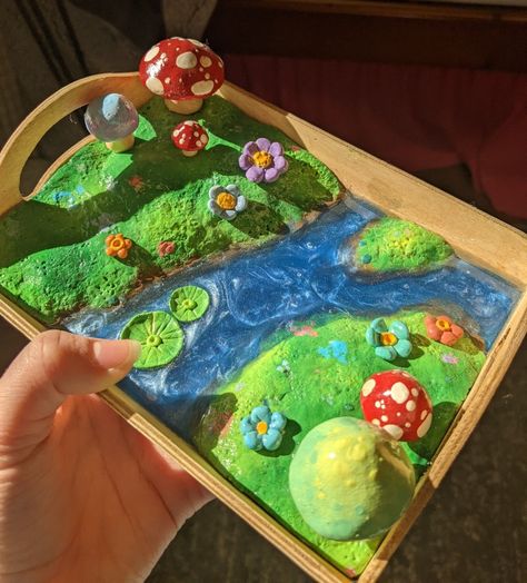 Air Dry Clay Diorama, Earth Clay Crafts, Clay Diorama Ideas, Air Dry Clay And Resin, Clay Scenery Art, Clay And Resin Projects, Nature Clay Art, Air Dry Clay Designs, Air Dried Clay Ideas