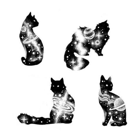 Cat Space Tattoo, Tattoo Gato, Tattoo Designs Drawings, Kitten Tattoo, Cats Tattoo, Super Tattoo, Black Cat Tattoos, Galaxy Tattoo, Galaxy Cat