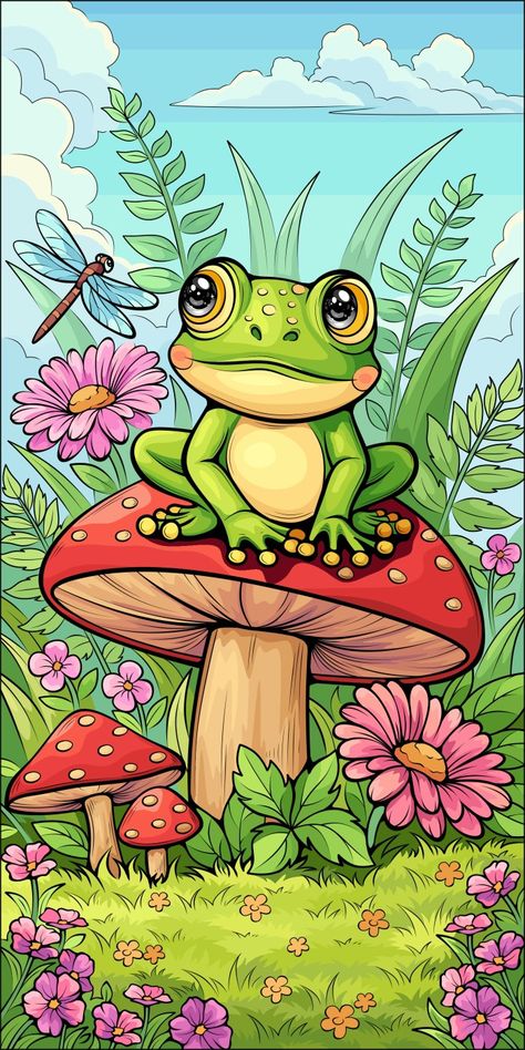 Oil Pastels Painting, Frog Drawing, School Murals, School Painting, Cool Pencil Drawings, Animated Animals, Easy Drawings For Kids, Frog Art, Marker Drawing