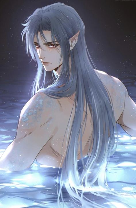 Beautiful Siren, Mermaid Boy, Mermaid Anime, Anime Elf, Elf Art, Mermaids And Mermen, Anime Guys Shirtless, Cool Anime Guys, Soul Land