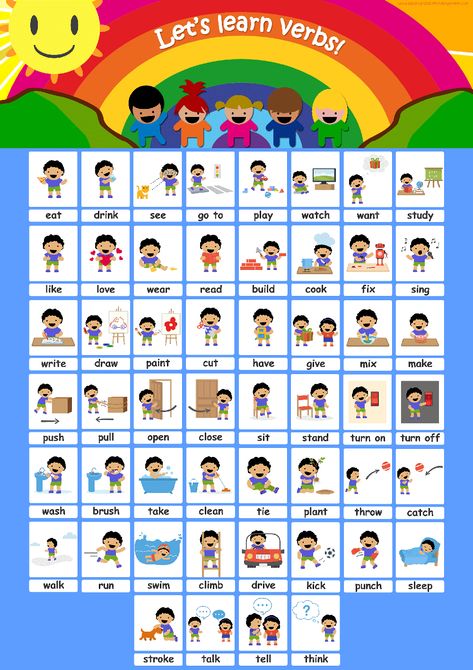 Verb Flashcards Verb Flashcards, Verbs For Kids, Verbs Poster, Teaching Verbs, Flash Cards For Kids, Past Tense Verbs, English Teaching Materials, English Activities For Kids, Learning English For Kids