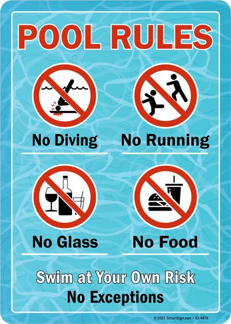 Don't want your guest to enter with their burgers and glass of wine inside your pool? This Swimming Pool Rules Sign comes to your rescue. The sign also prohibits diving in the water and running around the pool area. Swimming Pool Rules, Pool Rules Sign, Pool Rules, Pool Safety, Pool Area, Swimming Pool, Diving, Swimming Pools, Swimming