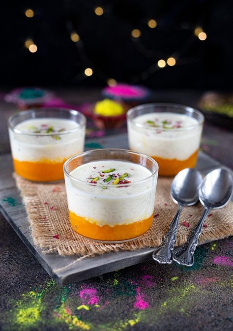 Rice Kheer with Mango Compote Rice Kheer Recipe, Mango Compote, Rice Kheer, Rice Brands, Assorted Nuts, Compote Recipe, Kheer Recipe, Dessert Cup, Creamy Rice