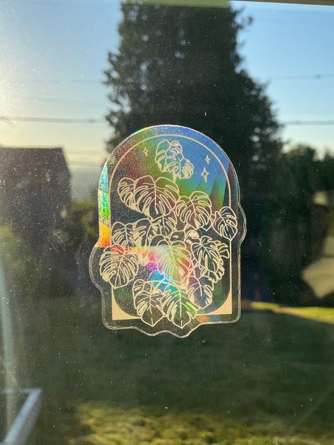 Sun Catcher Sticker, Plant Window, Arte Alien, Uplifting Gifts, Etsy Stickers, Bee Sticker, White Plants, Rainbow Stickers, Postal Stamps