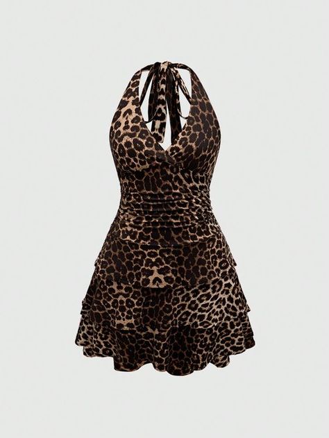 Y2k Sleeveless Leopard Print Mini Dress Women Slim V-neck Hip Package Female 90s Dresses Spring Cheetah Print Hoco Dress, Leopard Print Mini Dress, Cheetah Print Dress Outfit, Vestidos Grunge, Halter Dress Outfit, Leopard Print Clothes, Animal Print Clothes, Leopard Print Dresses, Sinful Clothing