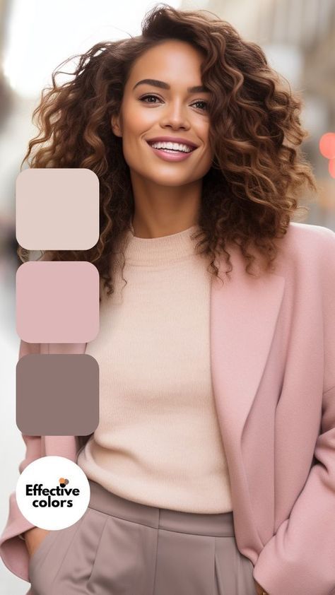 Light Colors Winter Outfit, Color Palette For Cool Skin Tone, Unique Colour Combinations Clothes, Taupe And Pink Outfit, Colors That Go With Pink Clothes, Color Outfits Combinations, Light Pink Clothing, Combination Colors Clothes Outfit, Pink Burgundy Outfit