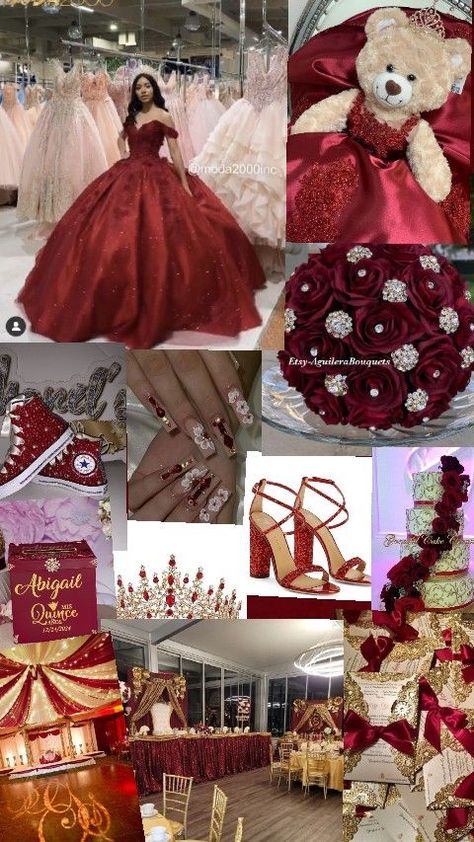 Burgundy Quinceanera Theme, Red Quinceanera Theme, Burgundy Quince, Gold Quinceanera Theme, Baby Blue Quinceanera, Red And Gold Quince, Red Quinceanera Ideas, Quinceanera Red, Burgundy Quinceanera Dresses