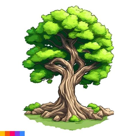 Vector Cartoon illustration Of A Large Trunked Forest Tree With Green Leaves Isolated On A White Background - EPS 10 Tree Trunk Illustration, Trunk Illustration, Vector Cartoon, Cartoon Illustration, Free Image, Green Leaves, Free Images, Trunk, Vector Art