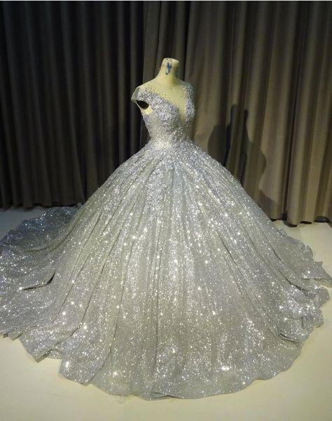 Silver Ballgown, Sparkly Ballgown, Prom Dresses Ball Gowns, Wedding Gown Ballgown, Silver Gown, Pretty Quinceanera Dresses, Sequin Prom Dresses, Quince Dresses, Prom Dresses Ball Gown