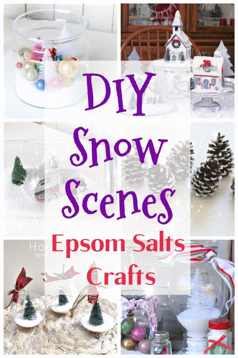 DIY Snow Scenes Epsom Salts Christmas Crafts, Using Epsom Salts As Snow, Epsom Salt Christmas Jars, Epson Salt Christmas Jars, Epsom Salt Crafts, Christmas Snow Scenes, Salt Ornaments, Winter Snow Scenes, Quick Diy Gifts