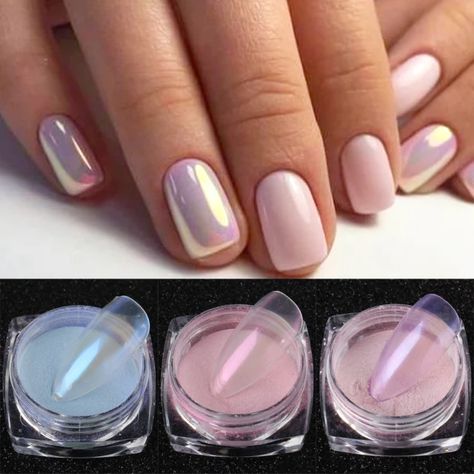 Mermaid Effect, Unghie Nail Art, Aurora Nails, Chrome Nail Powder, Short Gel Nails, Mirror Nails, Cheap Nail, Nail Shimmer, Mermaid Nails